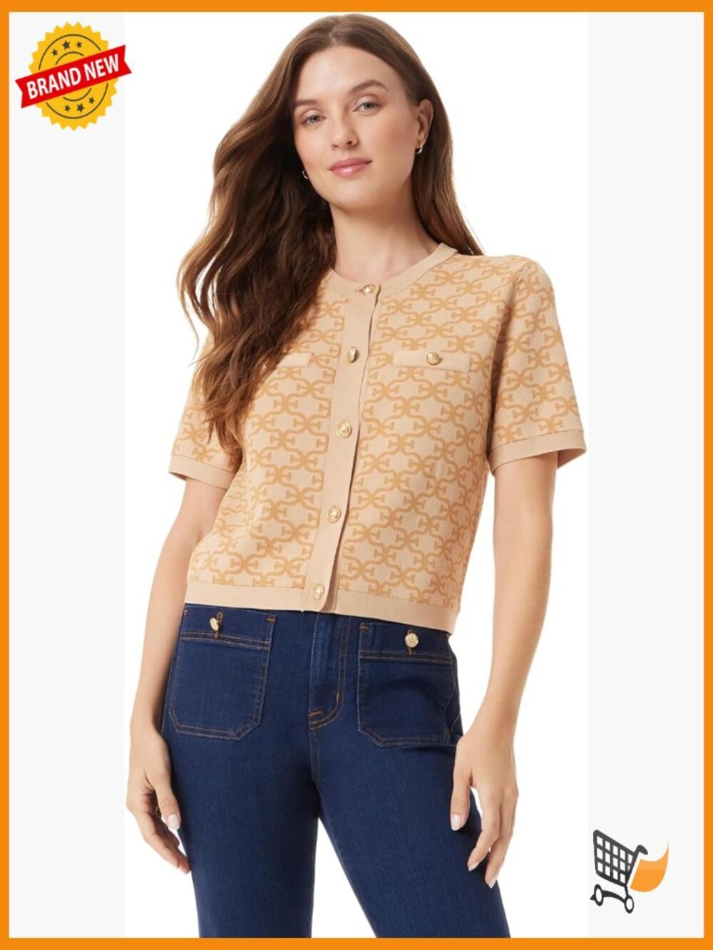 Feminine Short Sleeve Cardigan with Button Front and Band Collar